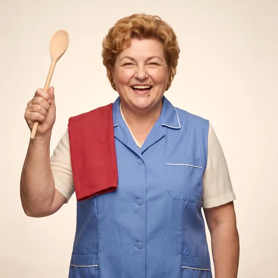 Deine Mutter hebt den Kochlöffel wie eine Trophäe